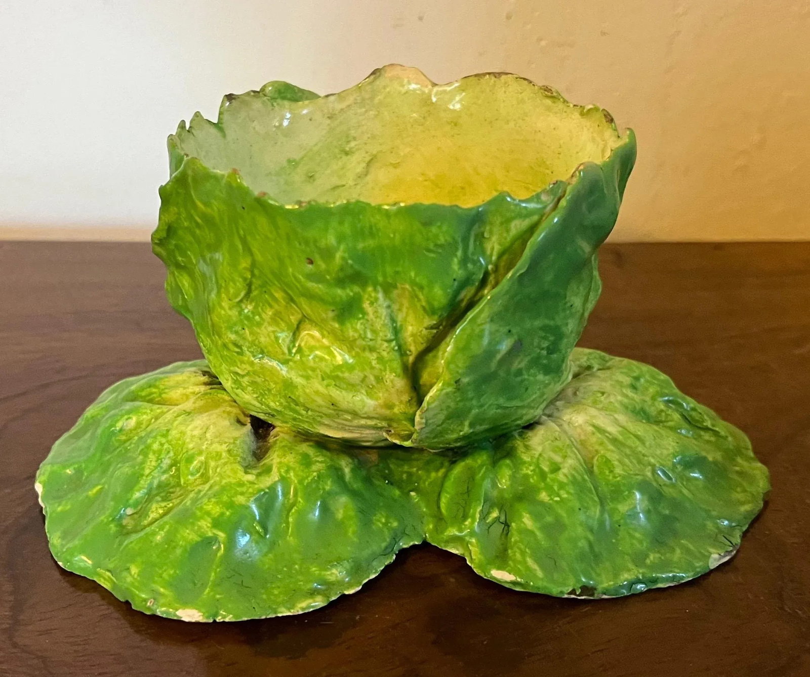 Antique 19th Century Italian Crown M Naples Napoli Lettuceware Cabbage Leaf Bowl - 8