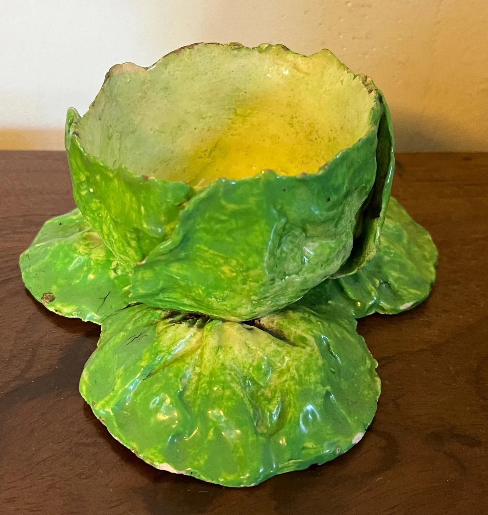 Antique 19th Century Italian Crown M Naples Napoli Lettuceware Cabbage Leaf Bowl - 9