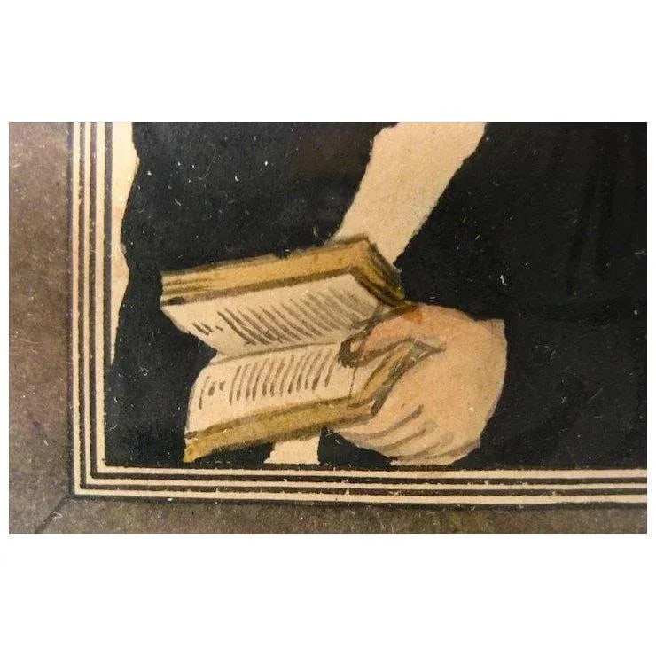 Antique Early 19th Century American Federal Miniature Portrait Painting of a Boy Holding a Book in I - 2