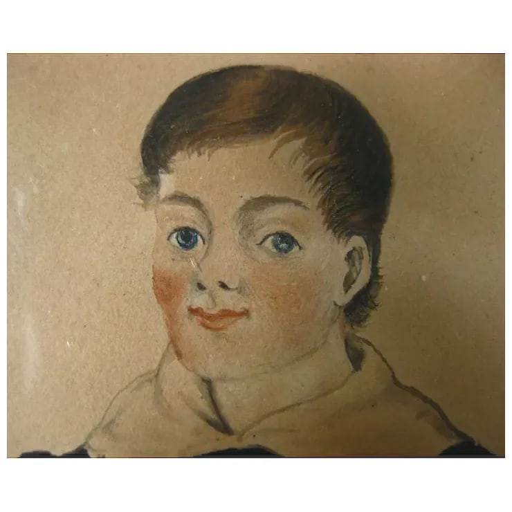 Antique Early 19th Century American Federal Miniature Portrait Painting of a Boy Holding a Book in I - 4