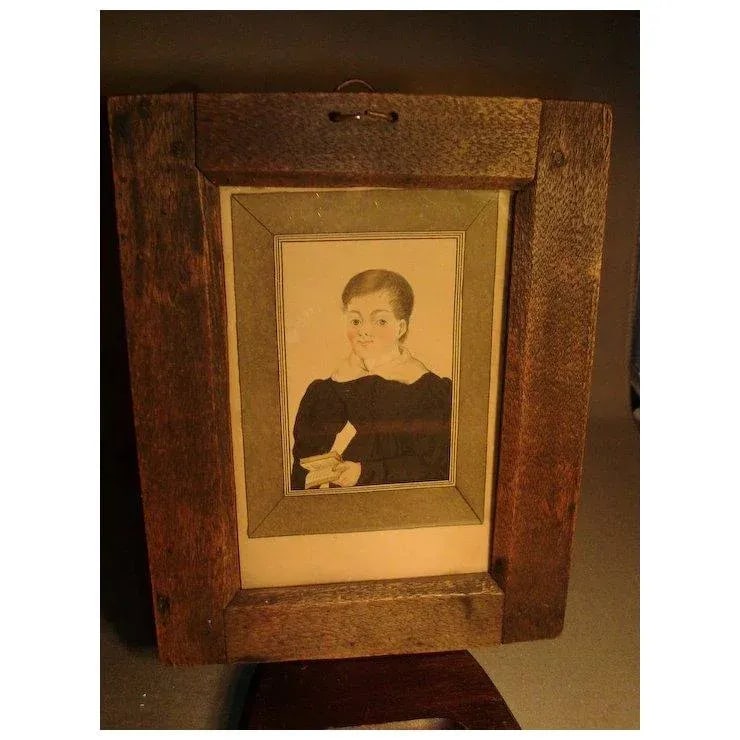 Antique Early 19th Century American Federal Miniature Portrait Painting of a Boy Holding a Book in I - 5