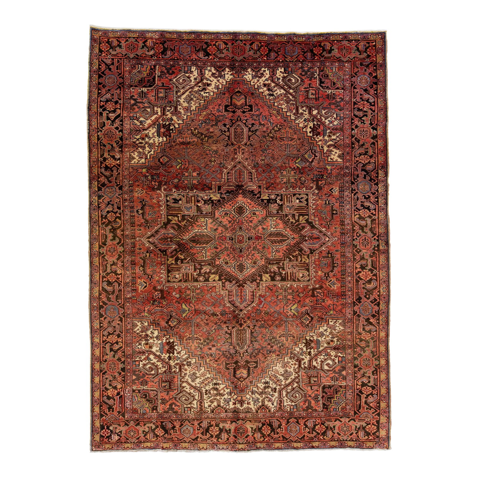 1960s Vintage Red Heriz Handmade Wool Rug With Medallion Motif (1 of 7)