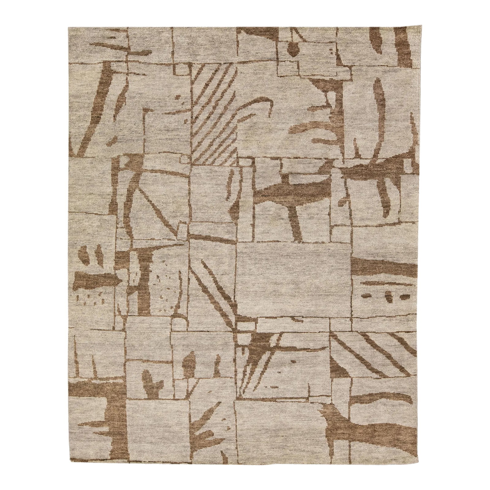 Contemporary Texture Handmade Designed Tan Wool Rug: Beautiful Contemporary Thom Filicia Home Collection Rugs. This Indian hand-knotted rug is made of wool and has beige-tan field and brown accents all over the design. Thom Filicia's eye for exquisite
