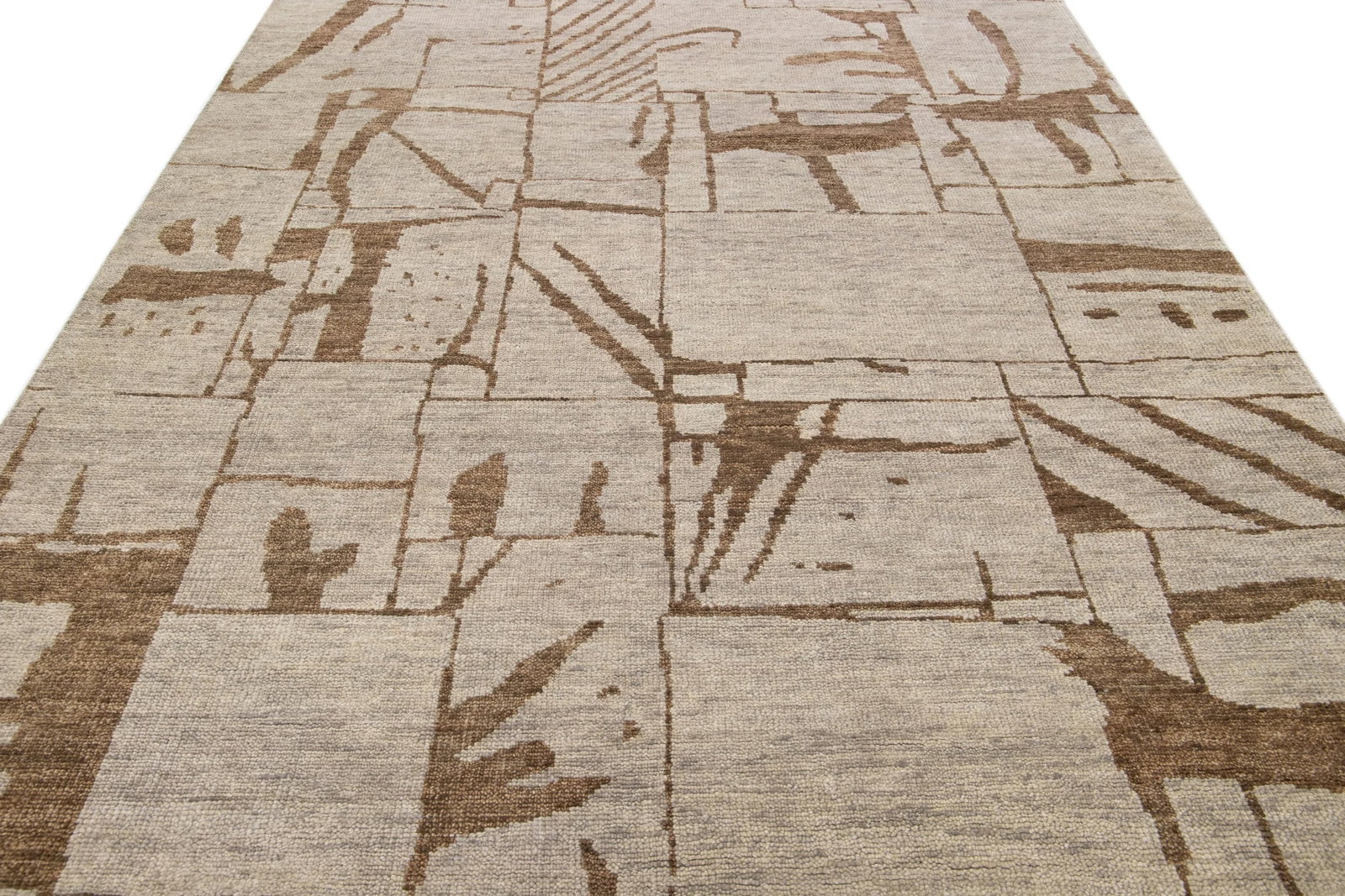 Contemporary Texture Handmade Designed Tan Wool Rug - 2