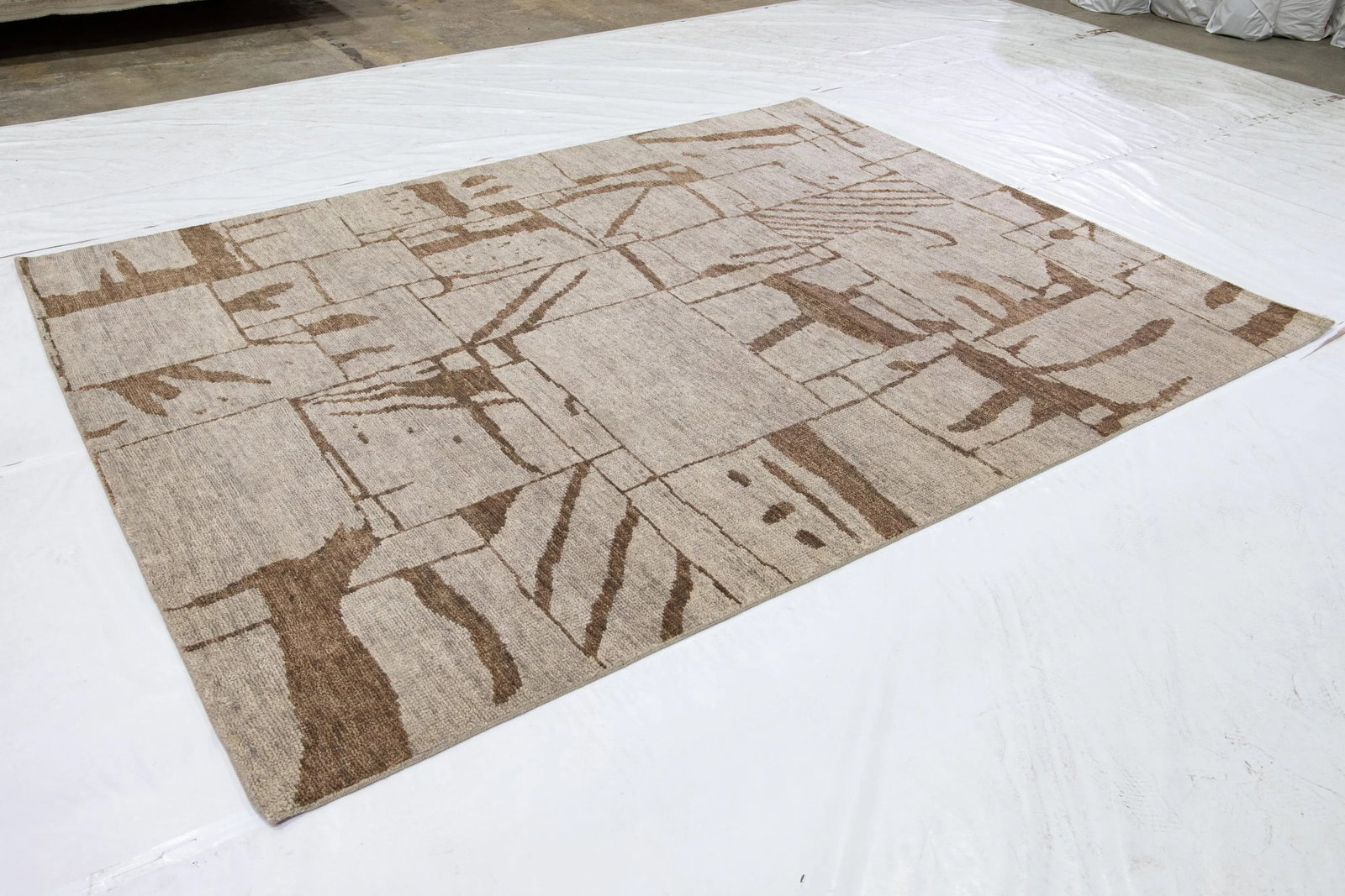 Contemporary Texture Handmade Designed Tan Wool Rug - 3