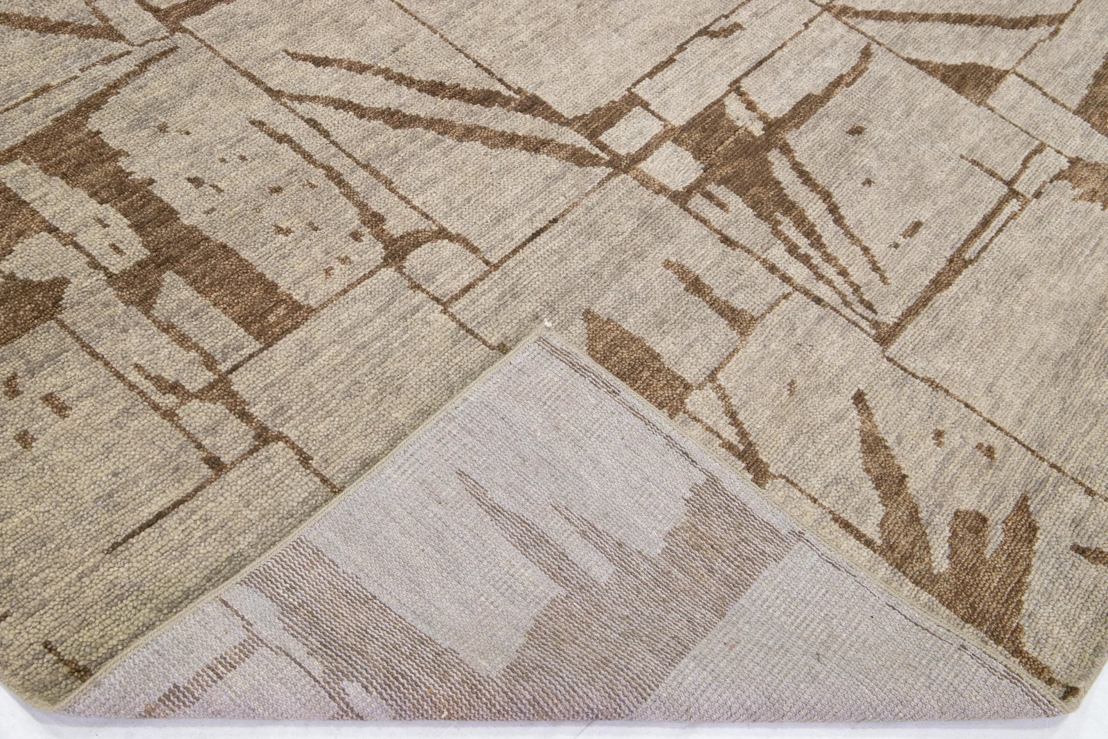 Contemporary Texture Handmade Designed Tan Wool Rug - 6