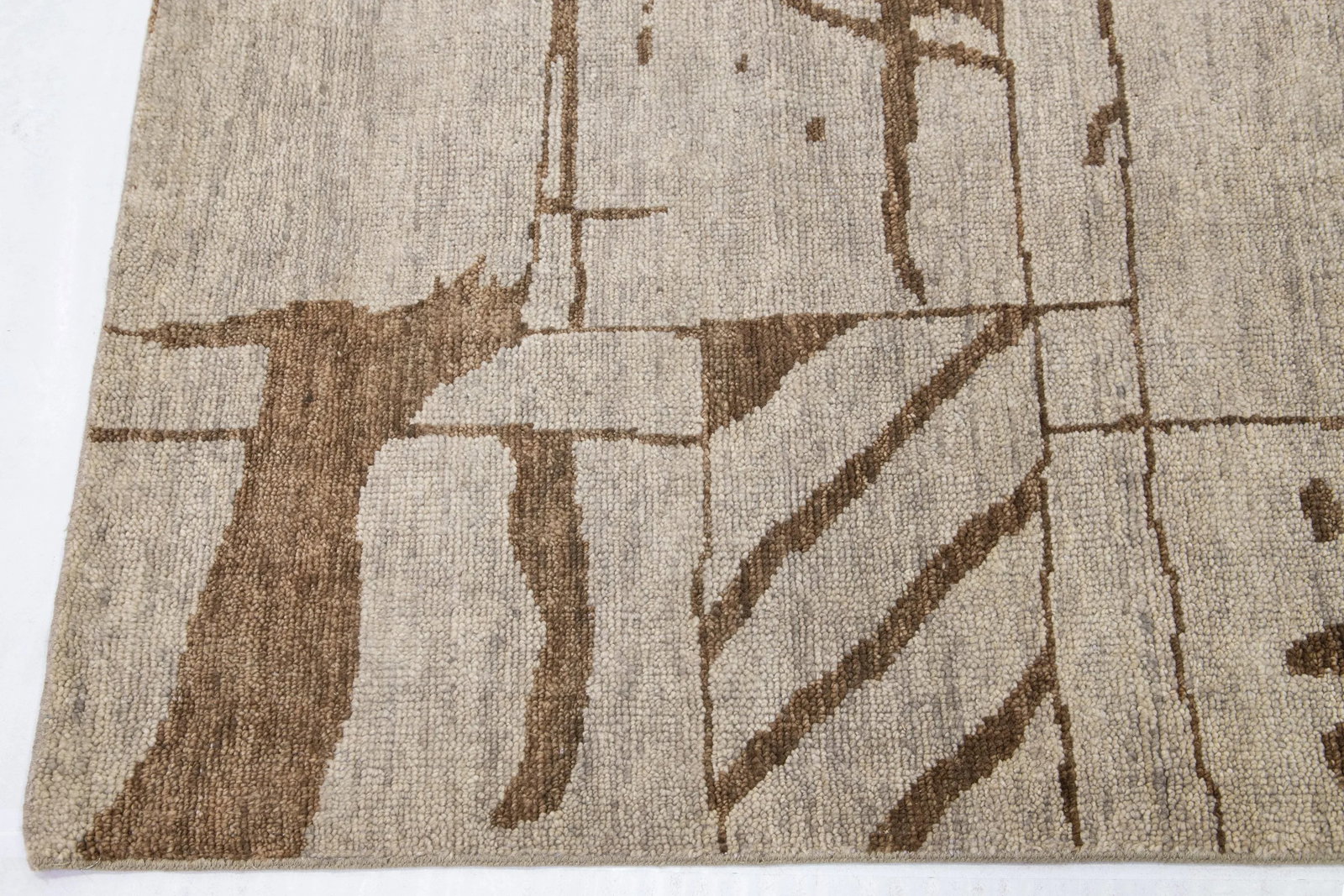 Contemporary Texture Handmade Designed Tan Wool Rug - 7