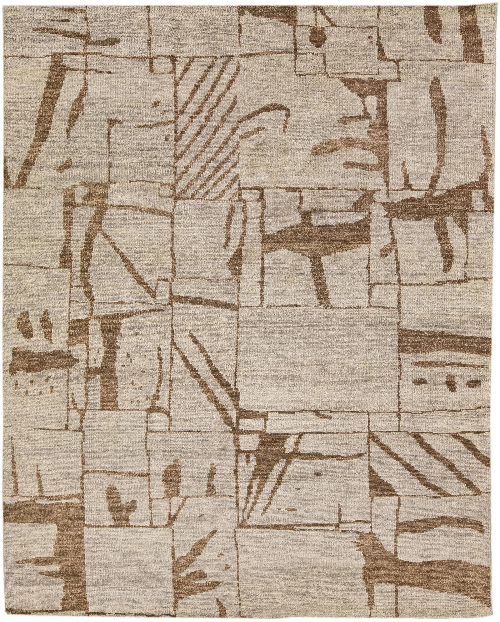 Contemporary Texture Handmade Designed Tan Wool Rug - 8