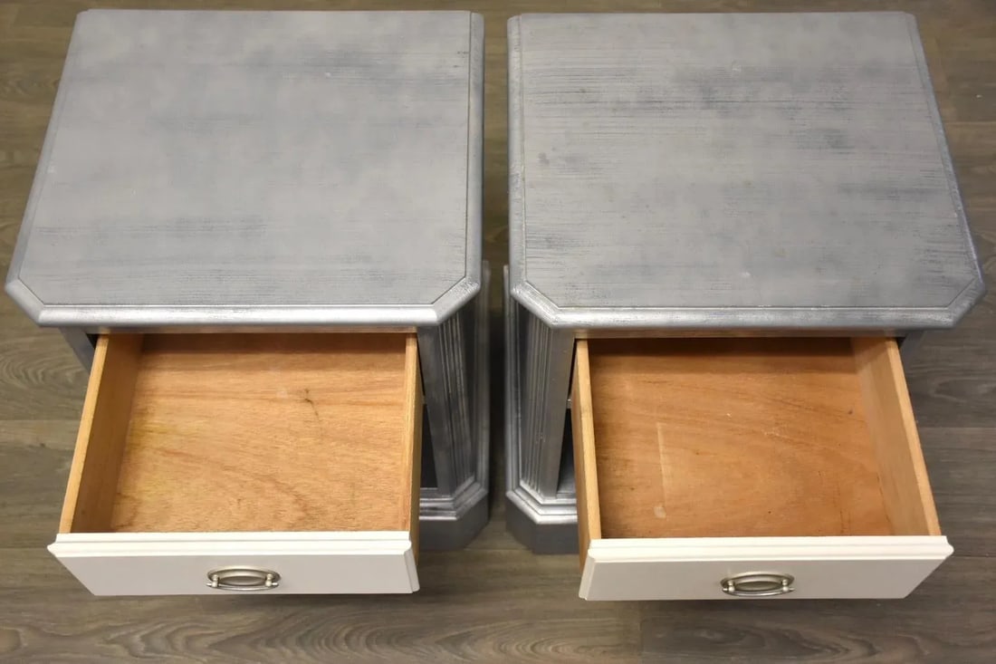 Grey and White Nightstands - a Pair - 10