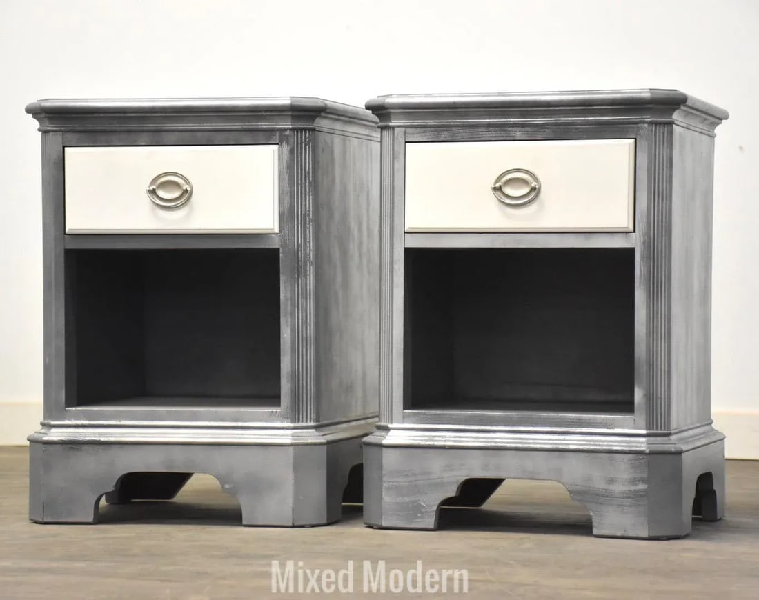 Grey and White Nightstands - a Pair - 11