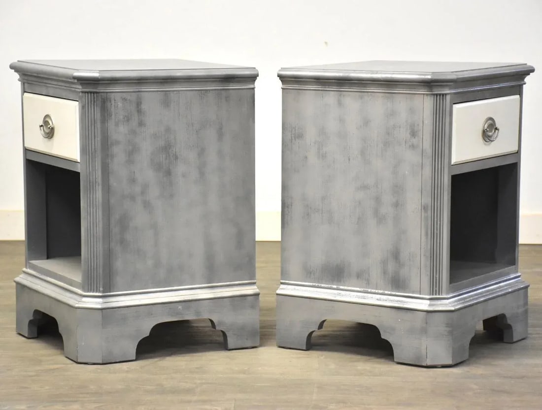 Grey and White Nightstands - a Pair - 2