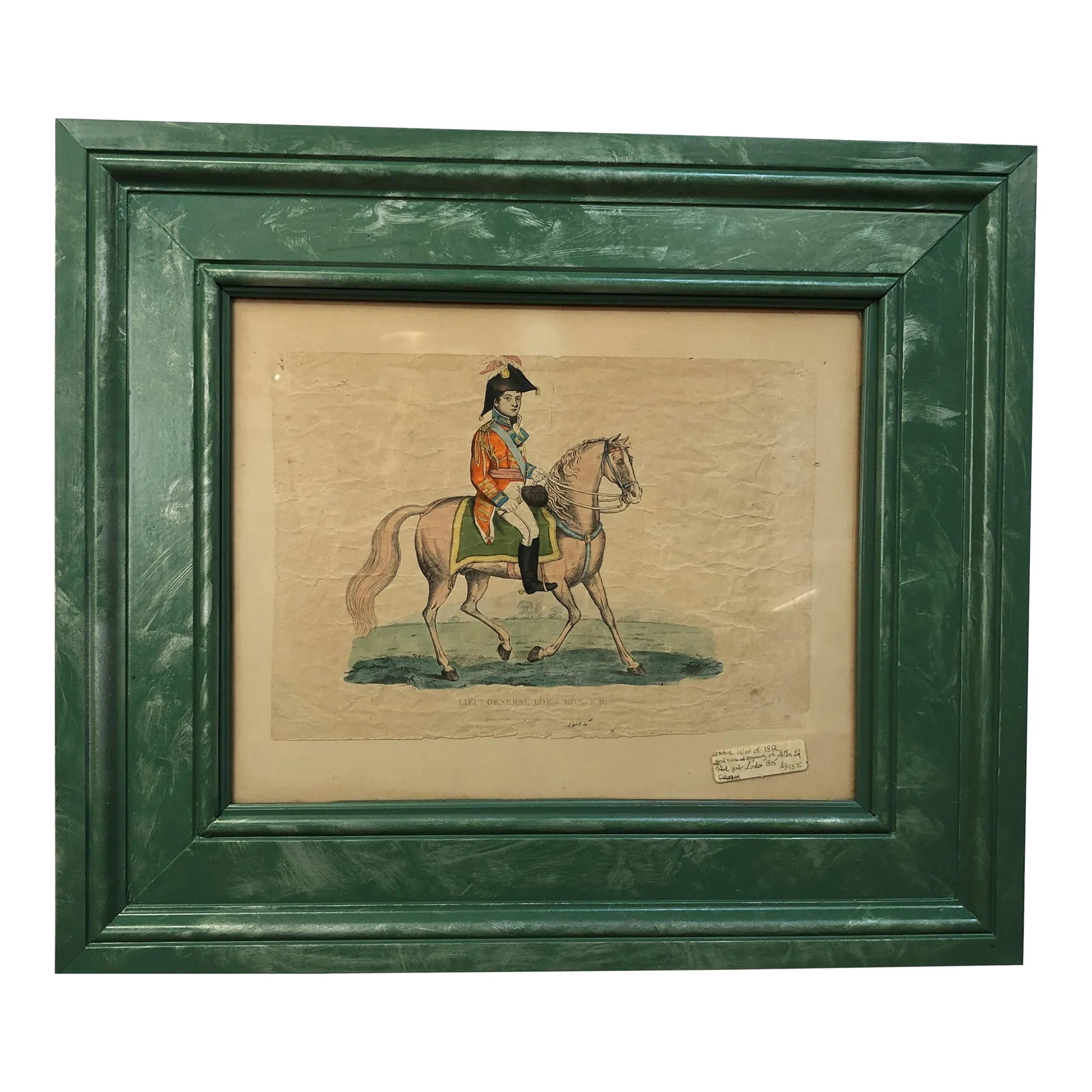 General Hand Colored Engraving of the War of 1812 Dated 1815 Info on the Bott, Framed: General, Hand Colored Engraving of the War of 1812, Dated 1815, Info on the Bottom - 19" x 22" Condition: Alterations: Unknown Imperfections: Some Imperfections Condition Notes: Good Condition. See