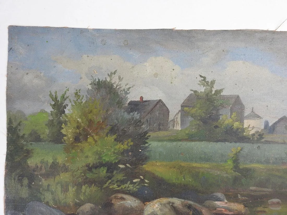 Vintage Early 20th Century European Farm Landscape Painting - 5