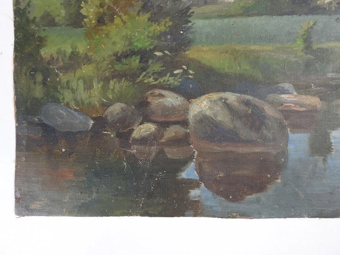 Vintage Early 20th Century European Farm Landscape Painting - 7