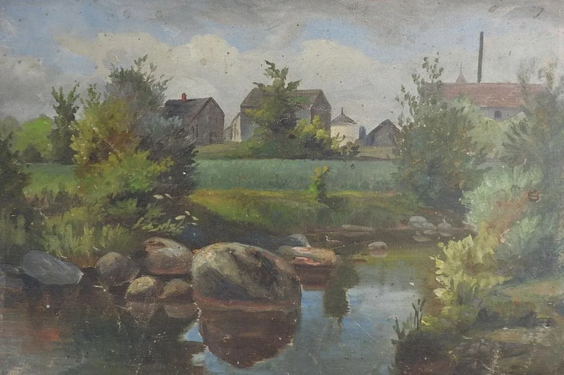 Vintage Early 20th Century European Farm Landscape Painting - 8