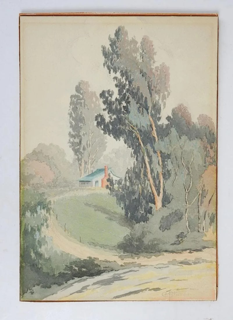 Early 20th Century Cabin and Landscape Watercolor Painting - 3