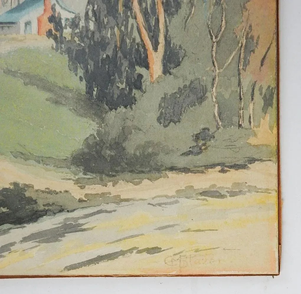 Early 20th Century Cabin and Landscape Watercolor Painting - 4