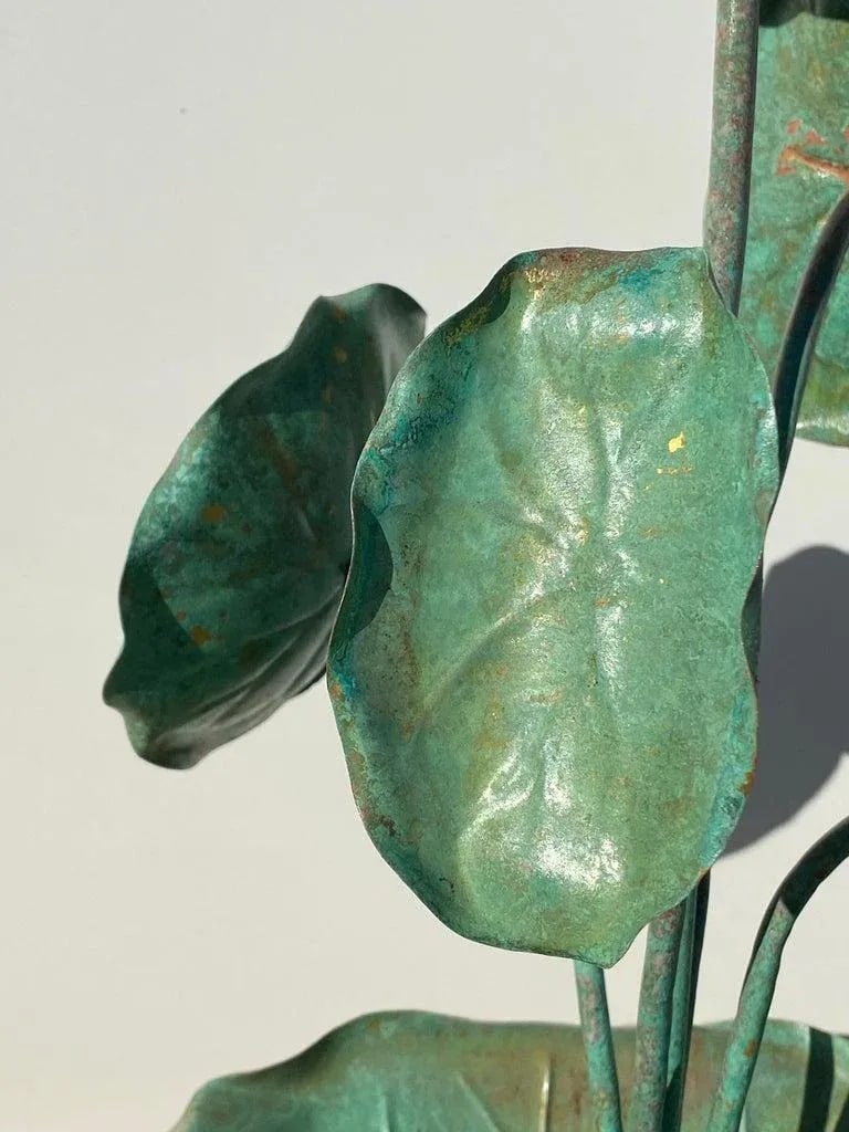 1970s Verdigris Patina Brass Lotus Lamp - 10