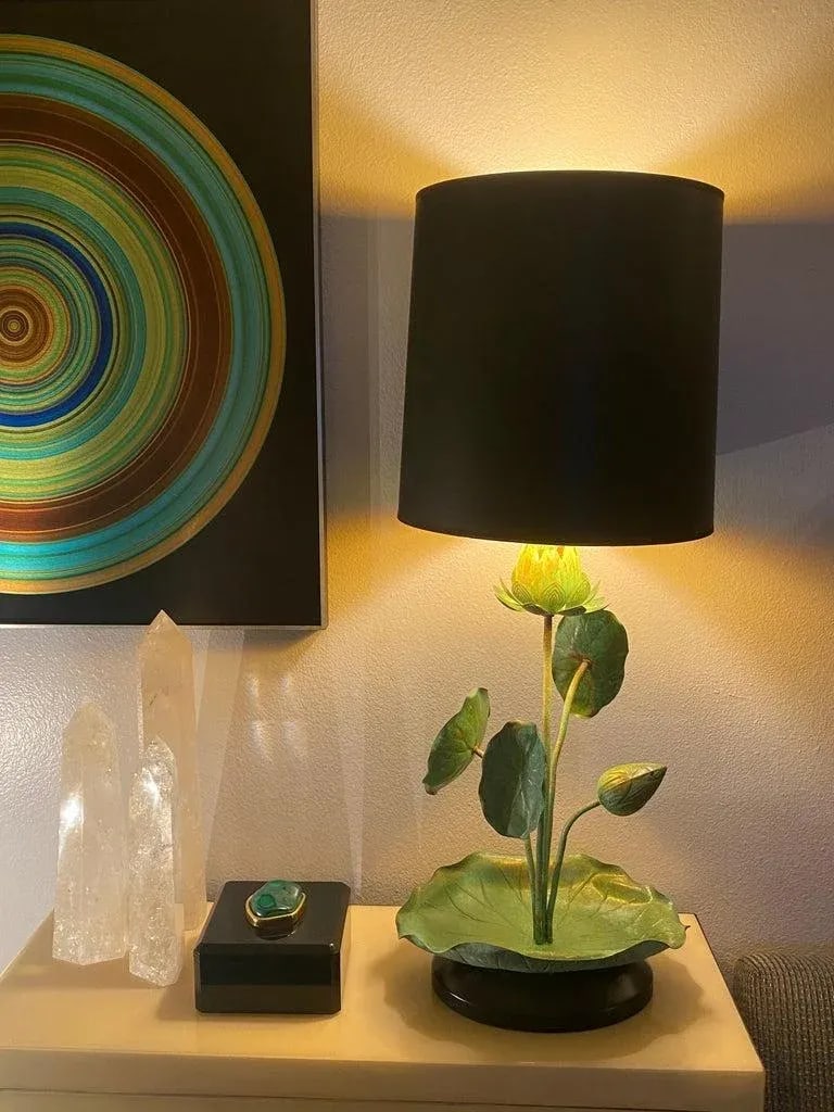 1970s Verdigris Patina Brass Lotus Lamp - 12