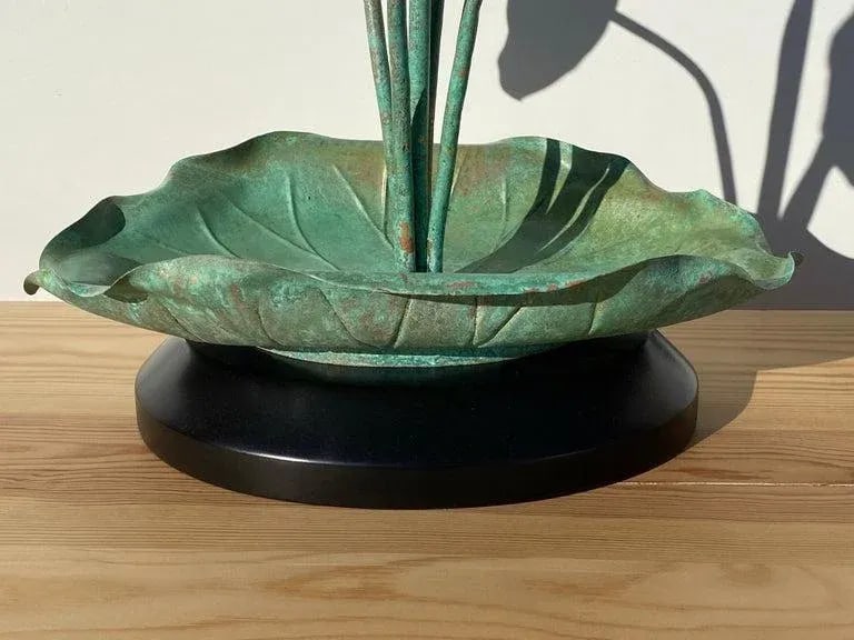 1970s Verdigris Patina Brass Lotus Lamp - 2