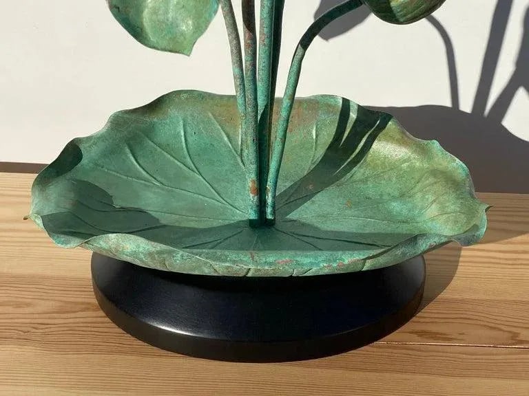 1970s Verdigris Patina Brass Lotus Lamp - 7