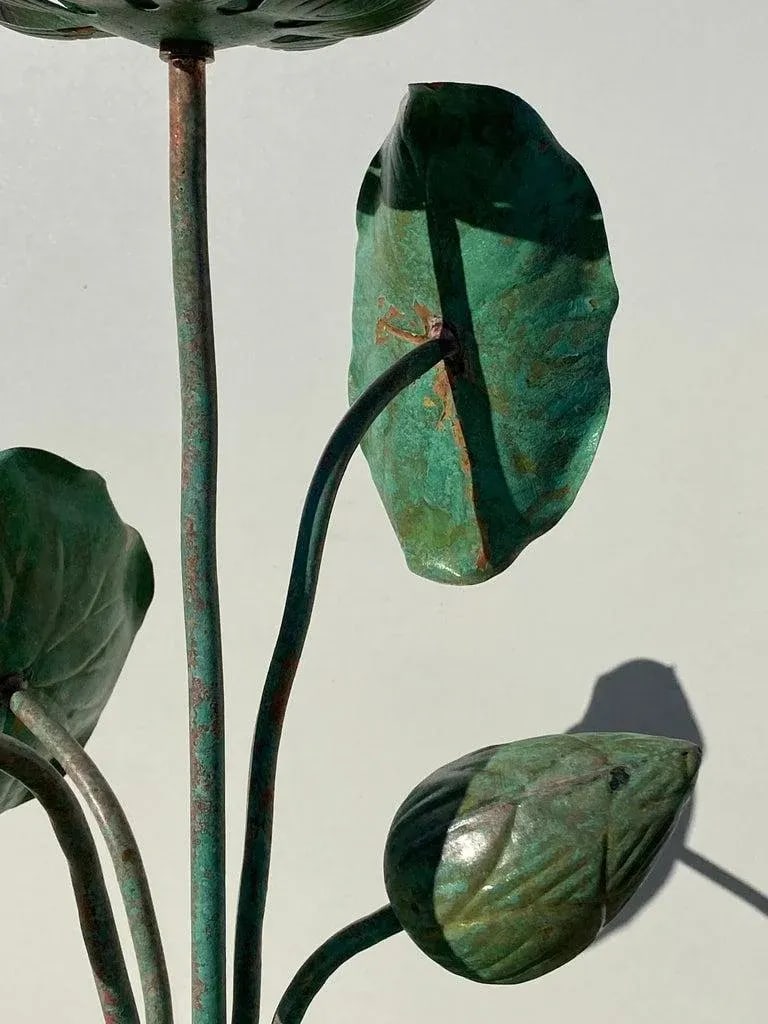 1970s Verdigris Patina Brass Lotus Lamp - 9