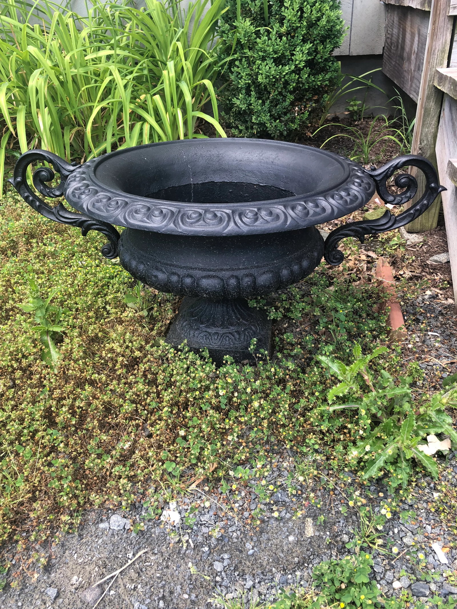 Neoclassical Newly Painted Black Garden Planters Urns With Fancy Handles -A Pair - 2