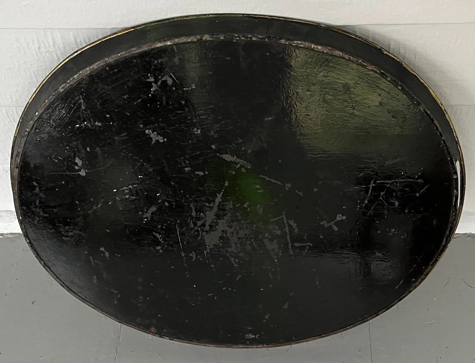 Antique 19th Century French Tole Serving Tray With Mid-Century Decal - 10