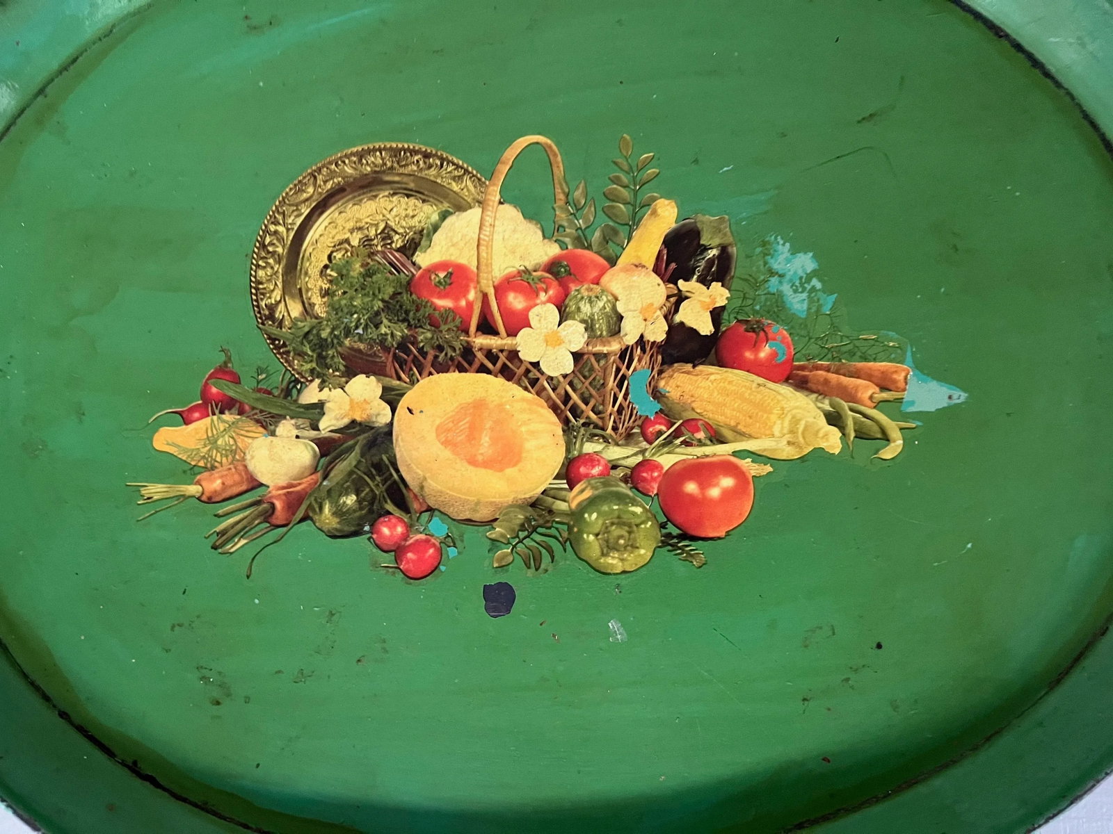 Antique 19th Century French Tole Serving Tray With Mid-Century Decal - 3