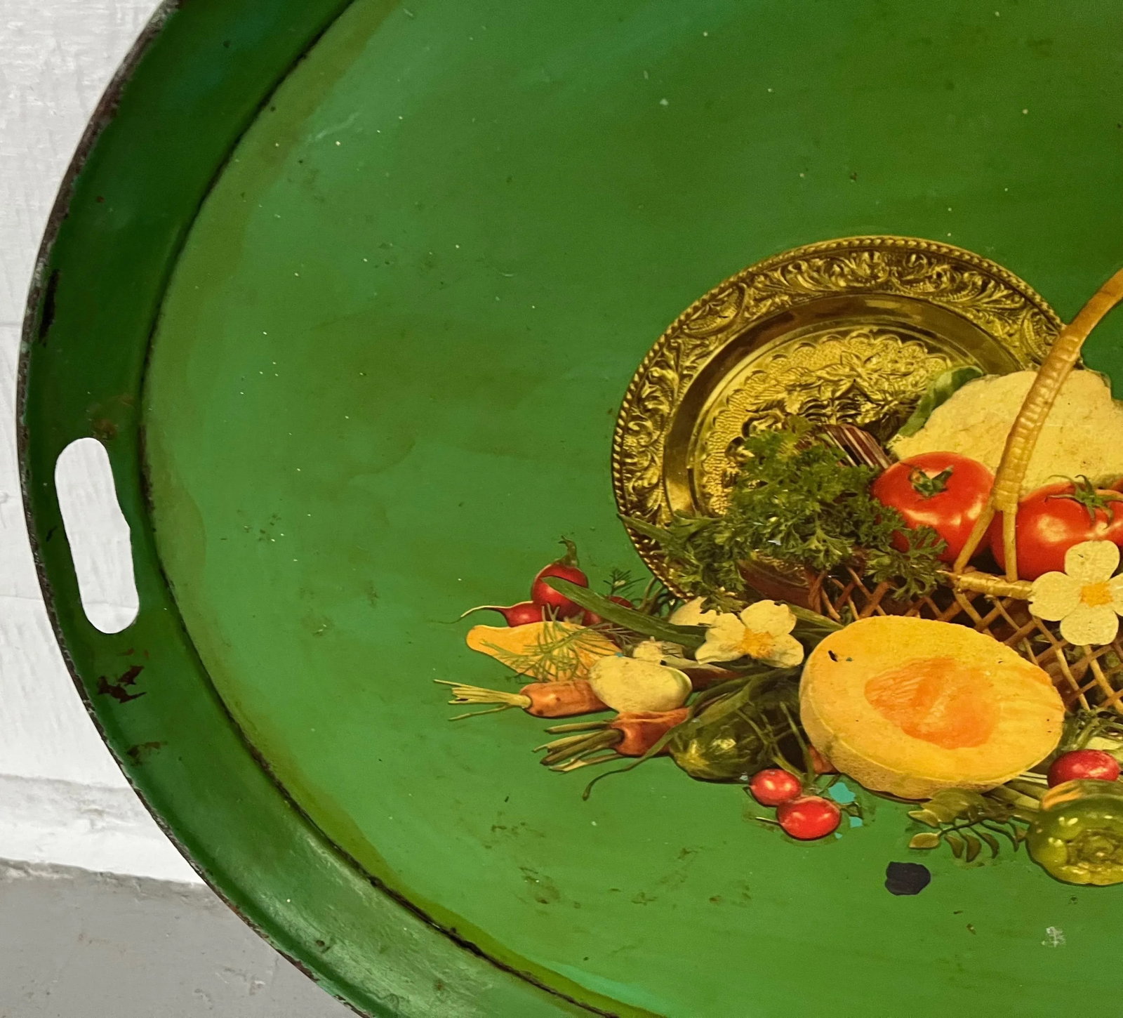 Antique 19th Century French Tole Serving Tray With Mid-Century Decal - 6