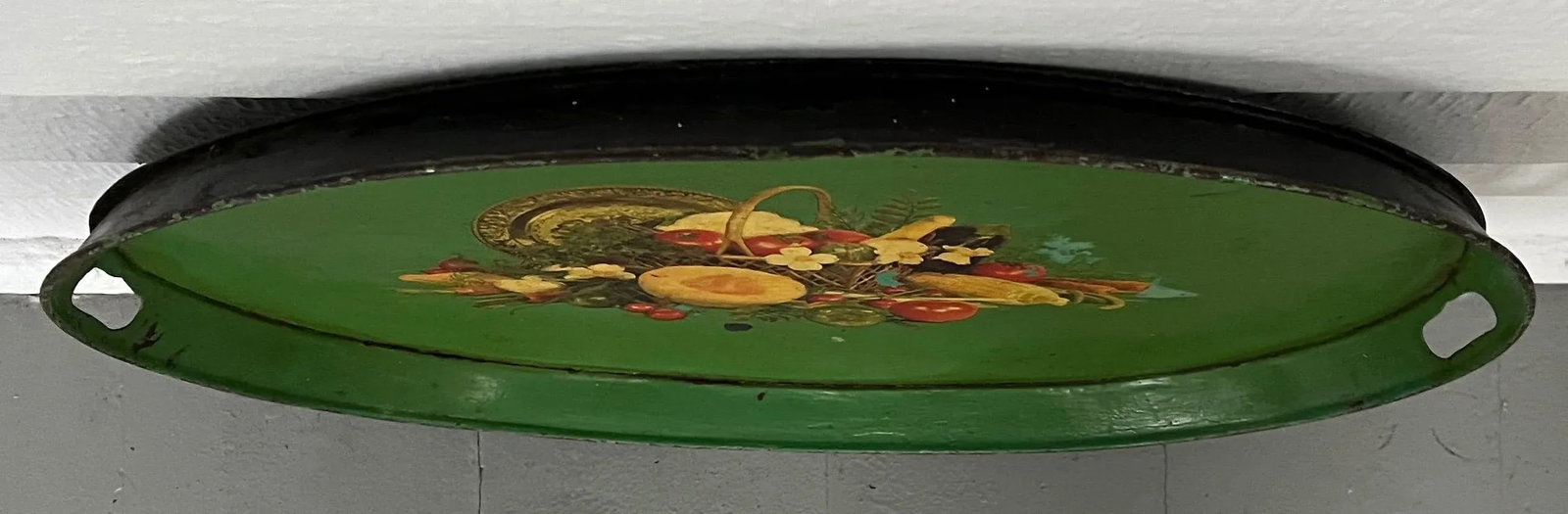 Antique 19th Century French Tole Serving Tray With Mid-Century Decal - 8