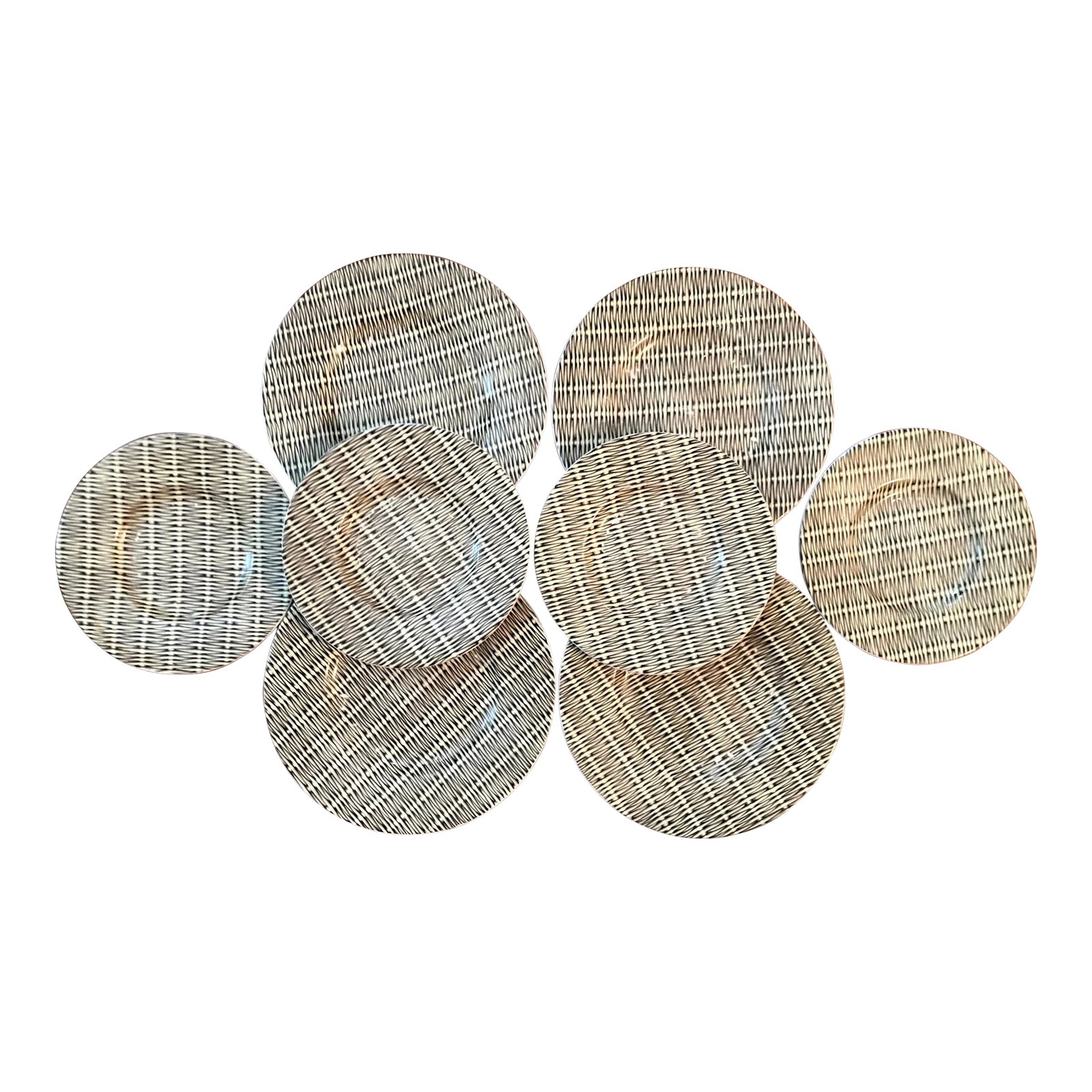 Mid-Century Modern French Pottery Basketweave Faux Wicker Plates Molin Charolles - Set of 8 (1 of 10)