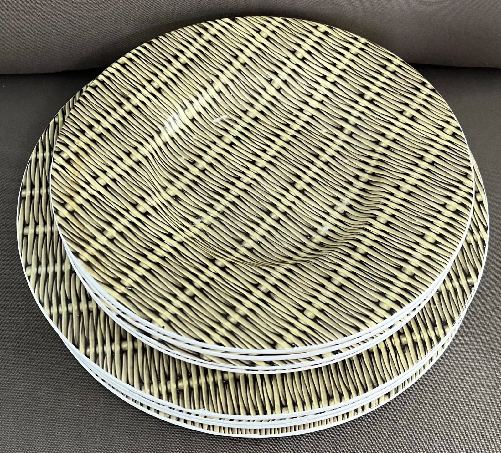 Mid-Century Modern French Pottery Basketweave Faux Wicker Plates Molin Charolles - Set of 8 - 2