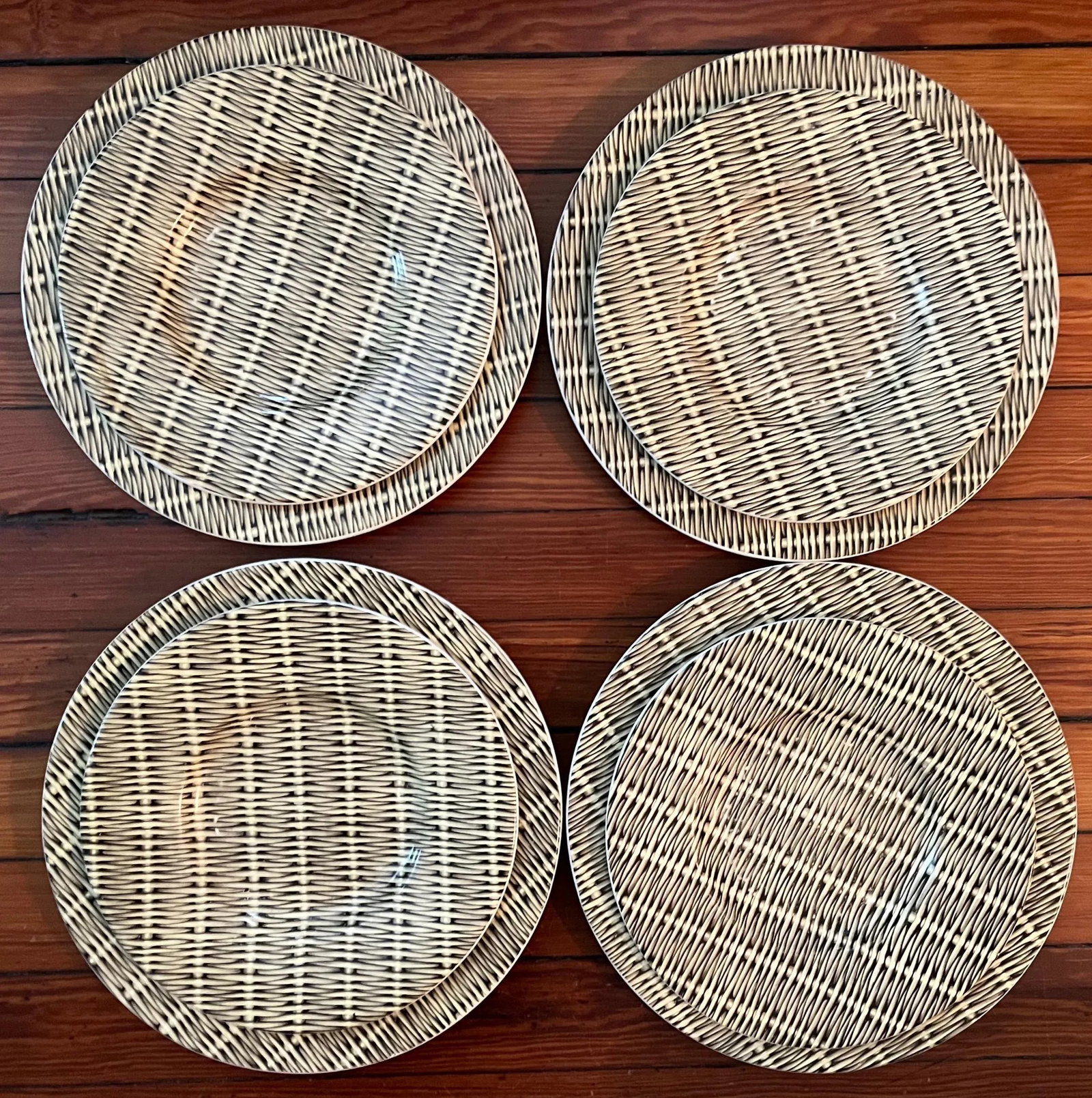 Mid-Century Modern French Pottery Basketweave Faux Wicker Plates Molin Charolles - Set of 8 - 3