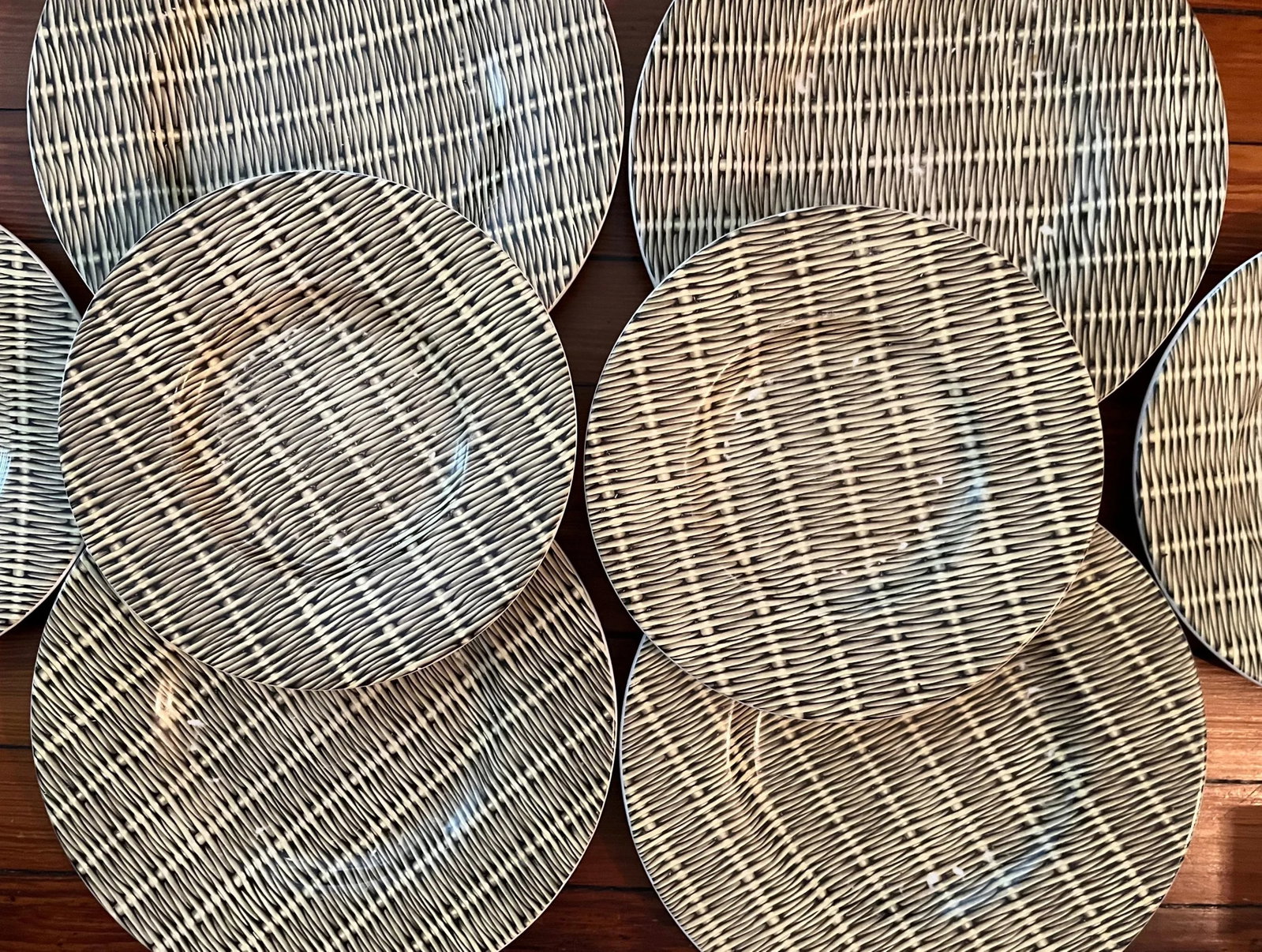 Mid-Century Modern French Pottery Basketweave Faux Wicker Plates Molin Charolles - Set of 8 - 4