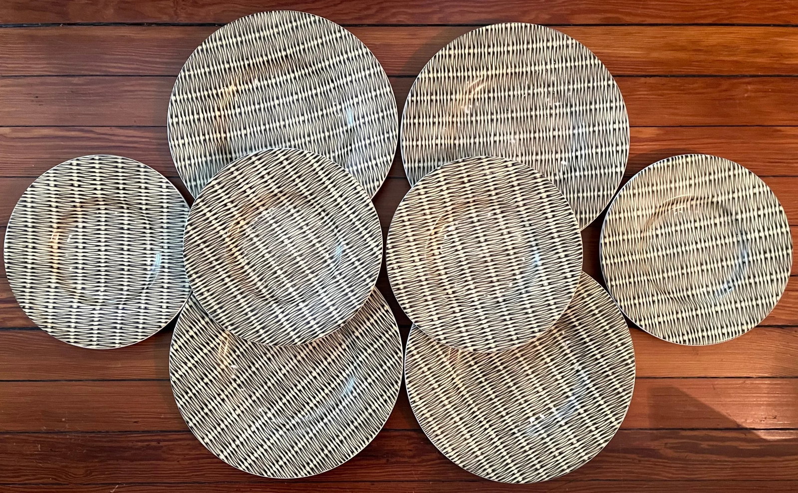 Mid-Century Modern French Pottery Basketweave Faux Wicker Plates Molin Charolles - Set of 8 - 5