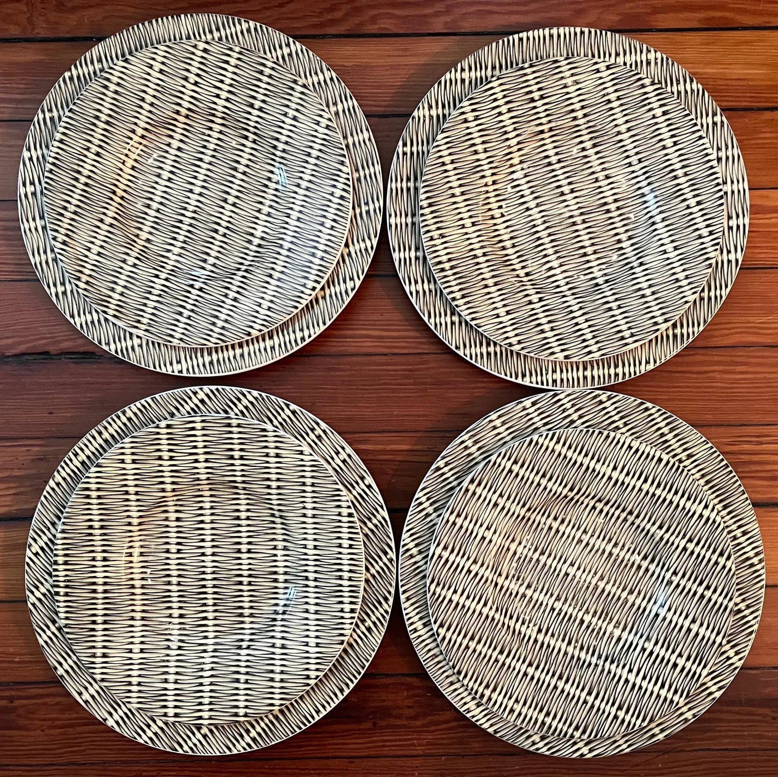 Mid-Century Modern French Pottery Basketweave Faux Wicker Plates Molin Charolles - Set of 8 - 7