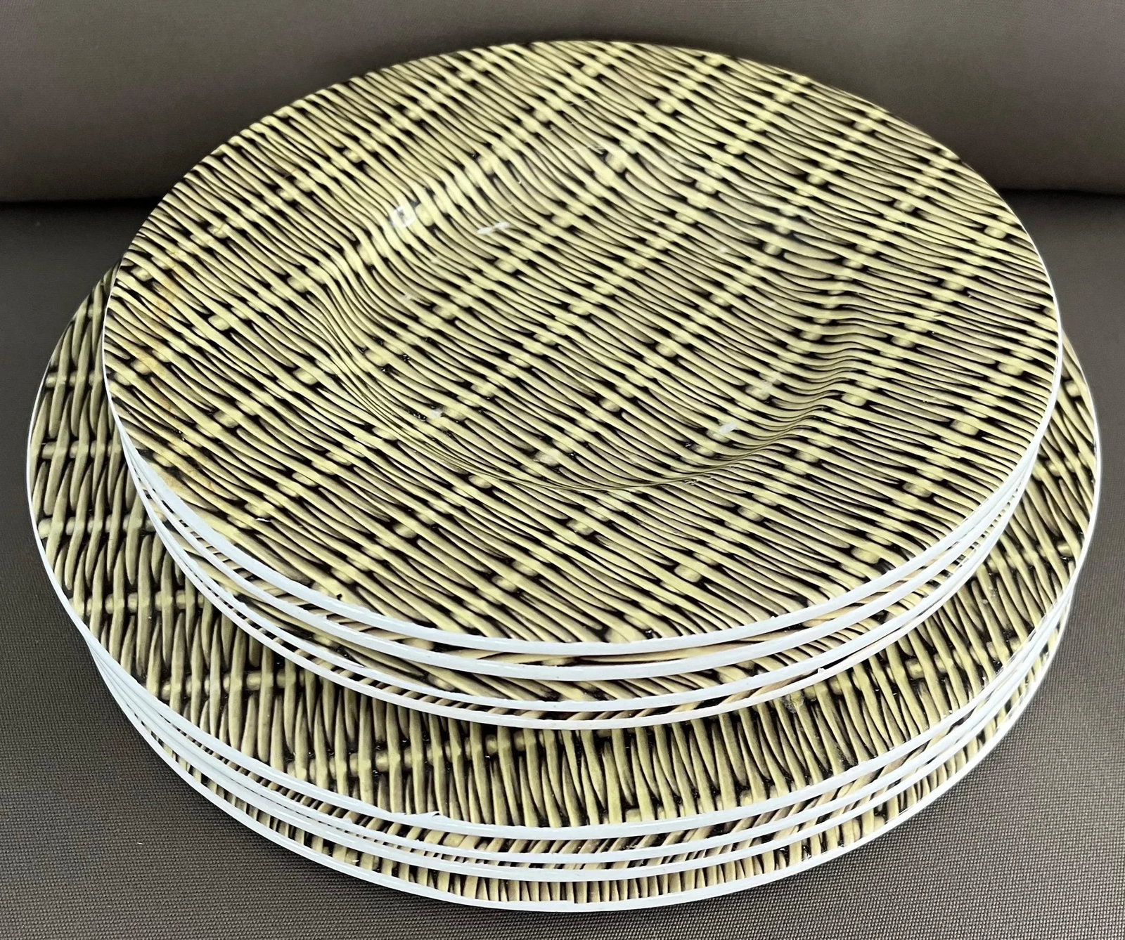 Mid-Century Modern French Pottery Basketweave Faux Wicker Plates Molin Charolles - Set of 8 - 9