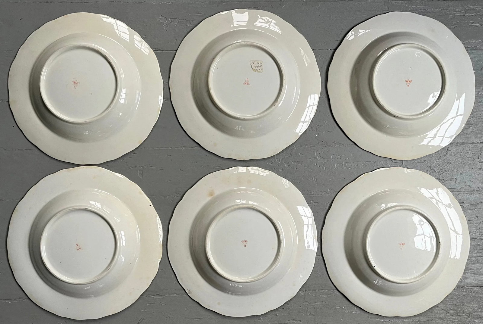 Antique 19th Century Royal Crown Derby Sprig Cornflower Porcelain Soup Bowls or Plates 1820 - Set of - 9