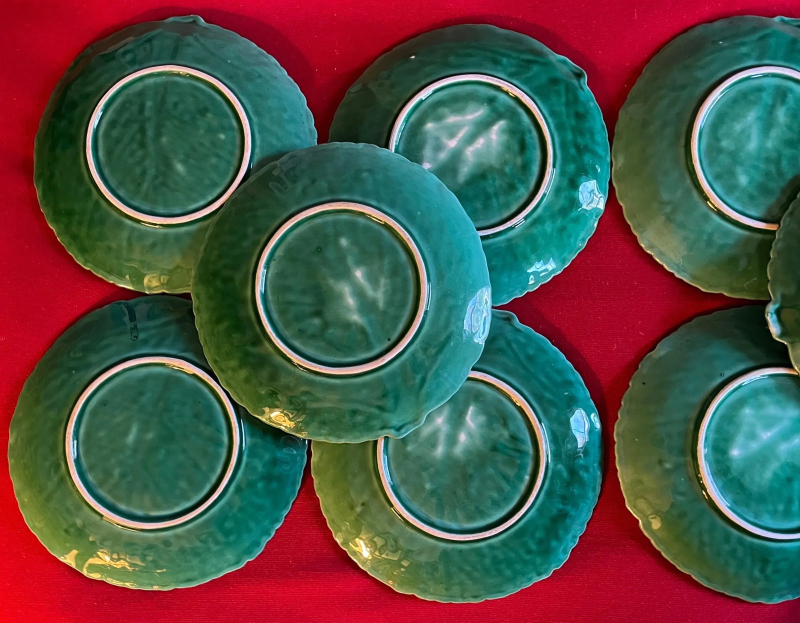 Vintage Cabbage or Lettuce Leaf Pottery Serving Plates Lettuceware - Set of 10 - 10