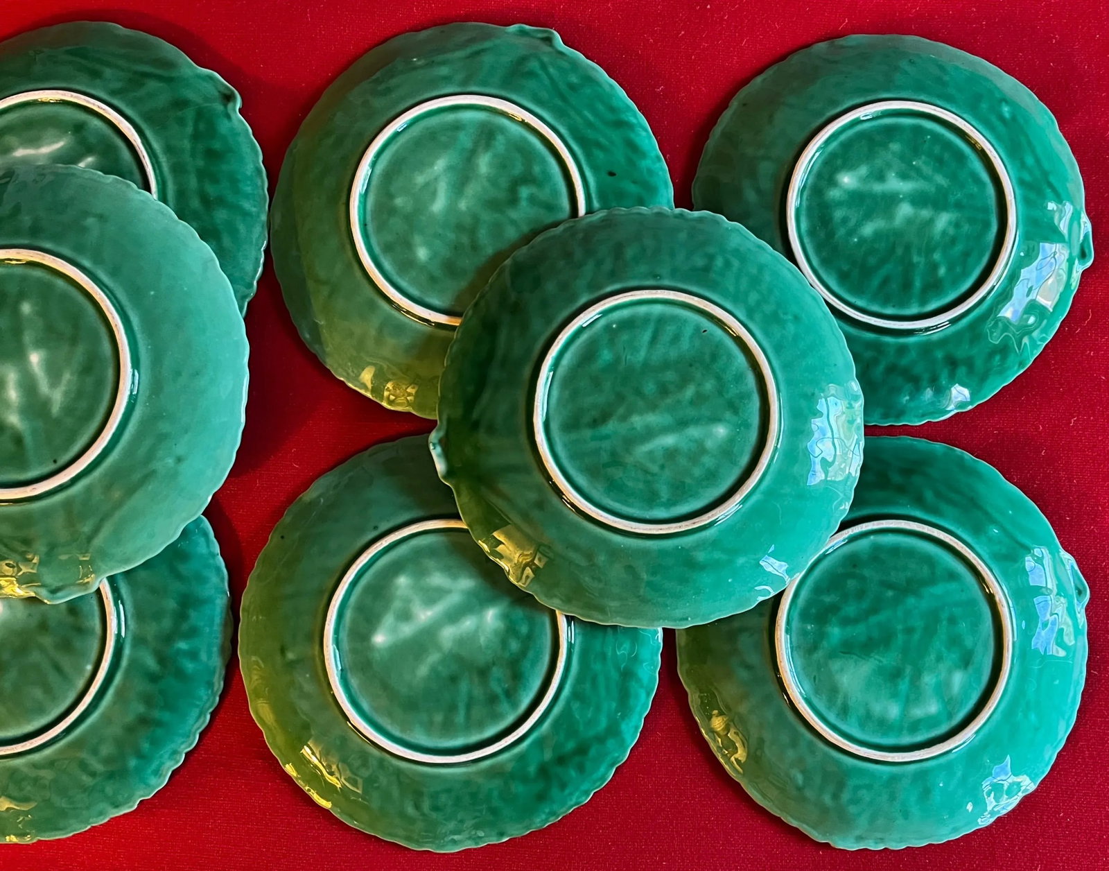 Vintage Cabbage or Lettuce Leaf Pottery Serving Plates Lettuceware - Set of 10 - 11