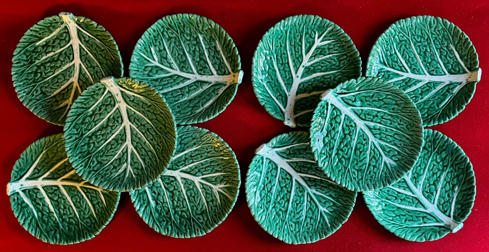 Vintage Cabbage or Lettuce Leaf Pottery Serving Plates Lettuceware - Set of 10 - 12