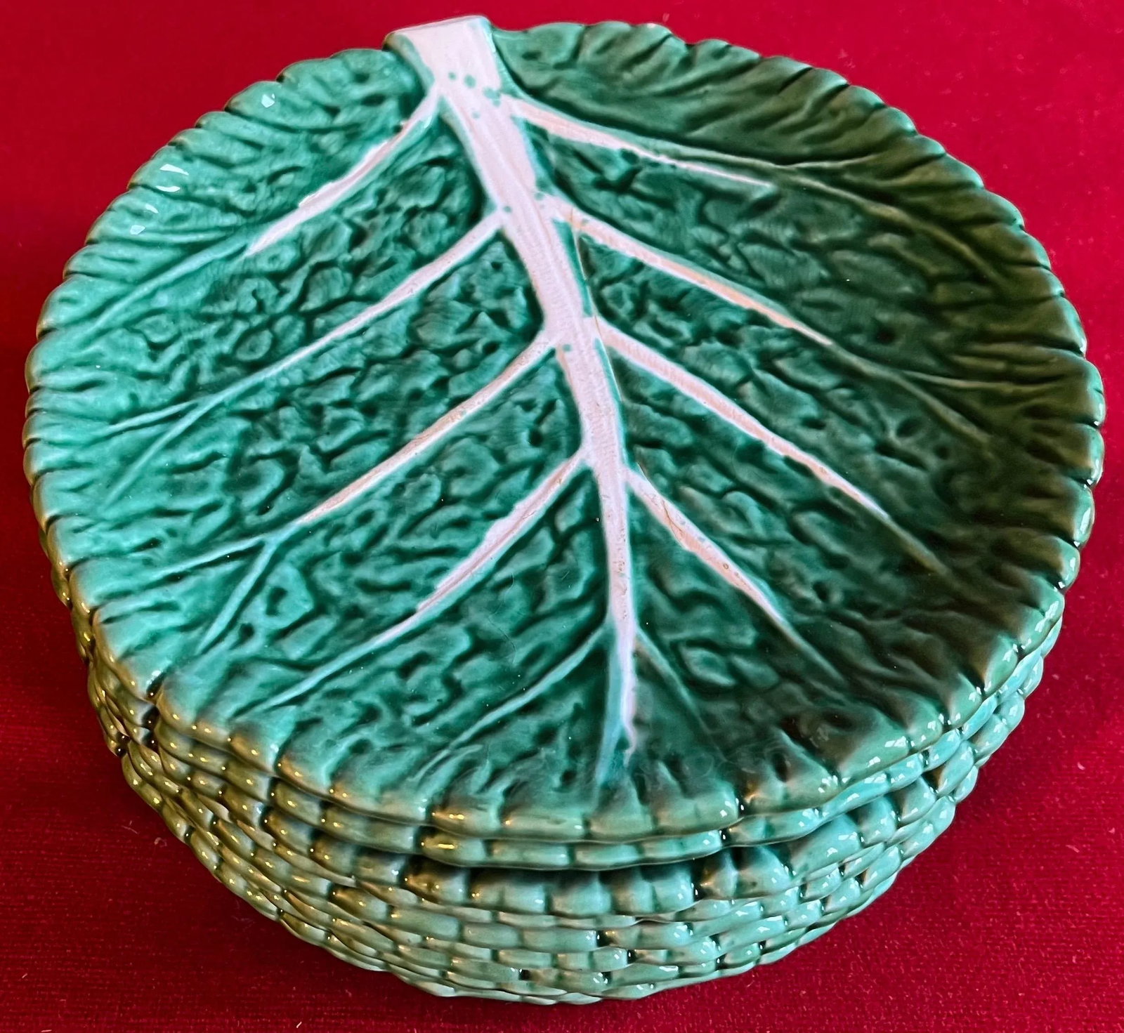 Vintage Cabbage or Lettuce Leaf Pottery Serving Plates Lettuceware - Set of 10 - 2