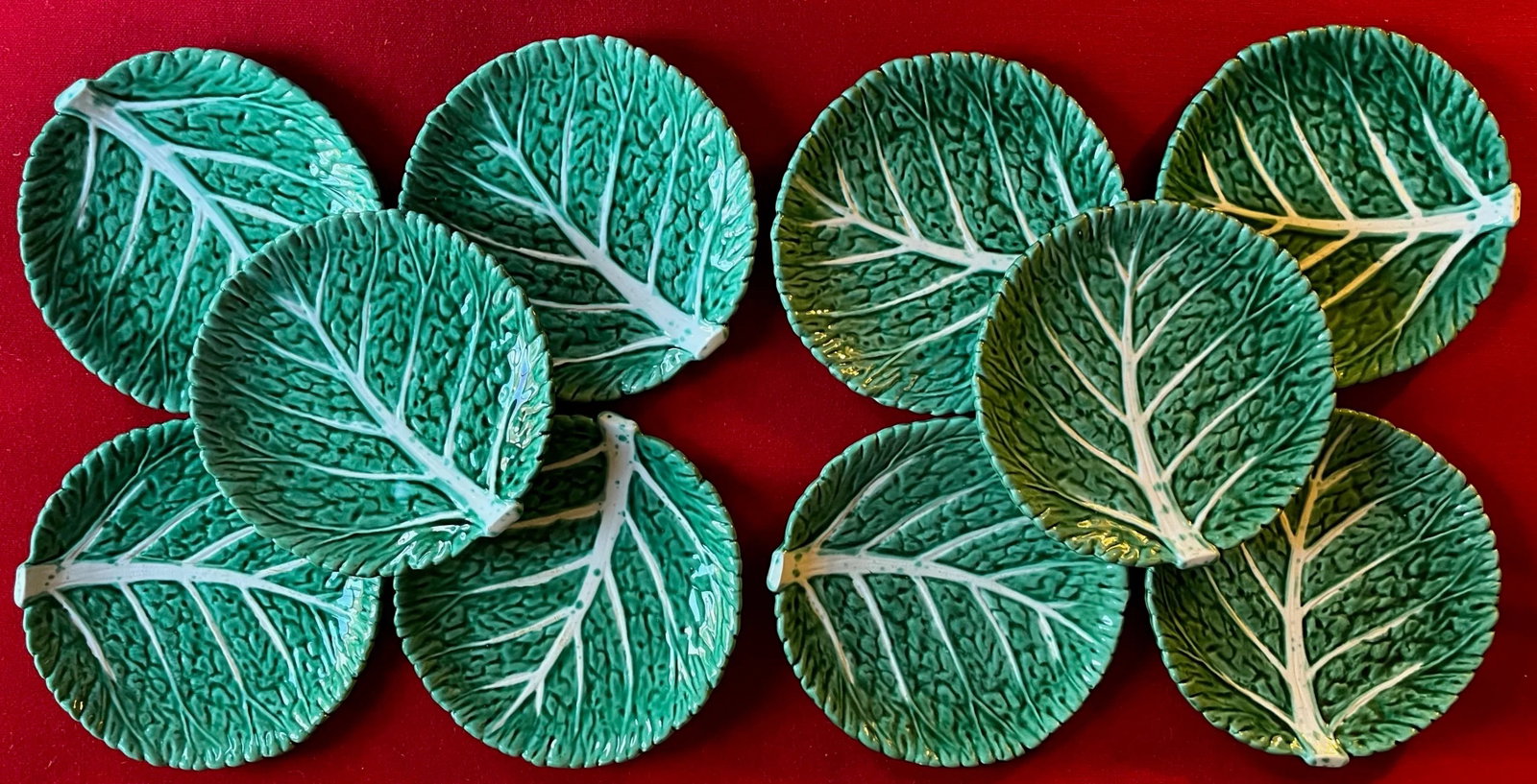 Vintage Cabbage or Lettuce Leaf Pottery Serving Plates Lettuceware - Set of 10 - 5