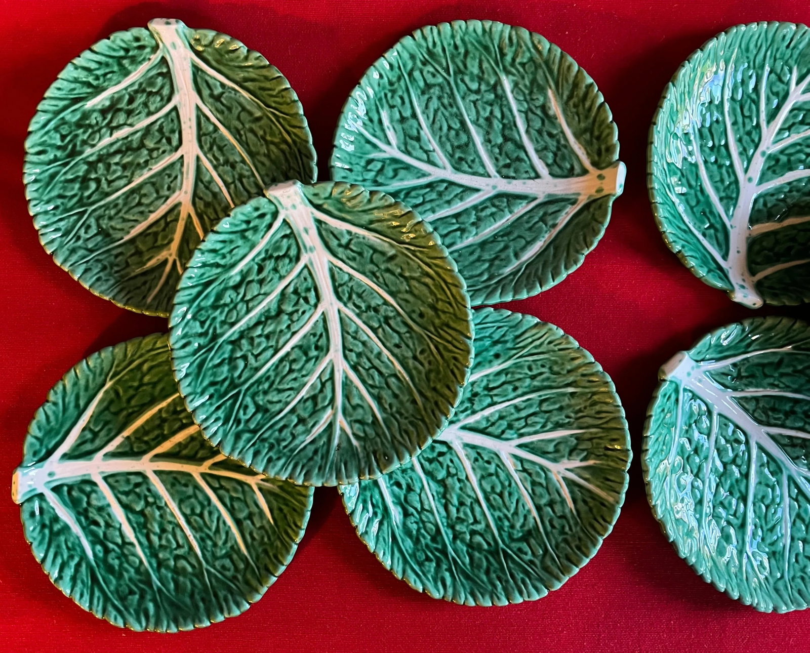Vintage Cabbage or Lettuce Leaf Pottery Serving Plates Lettuceware - Set of 10 - 7