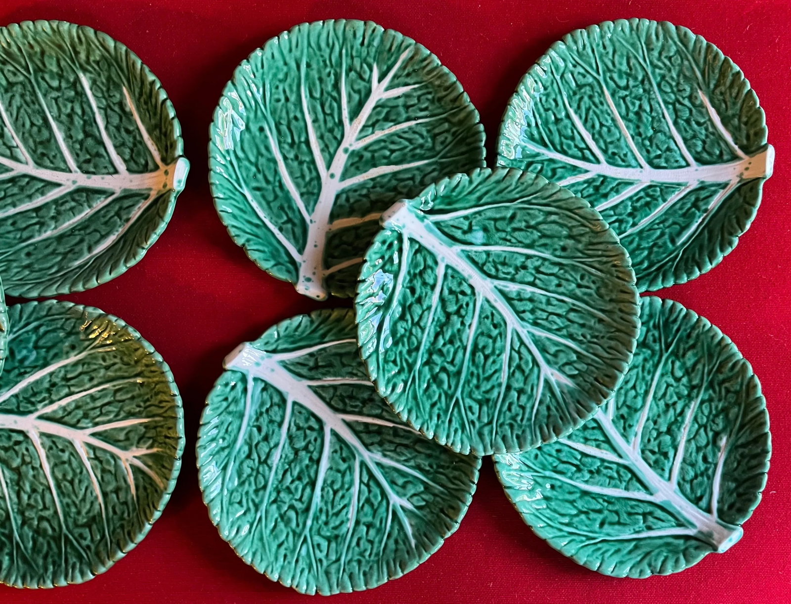 Vintage Cabbage or Lettuce Leaf Pottery Serving Plates Lettuceware - Set of 10 - 8