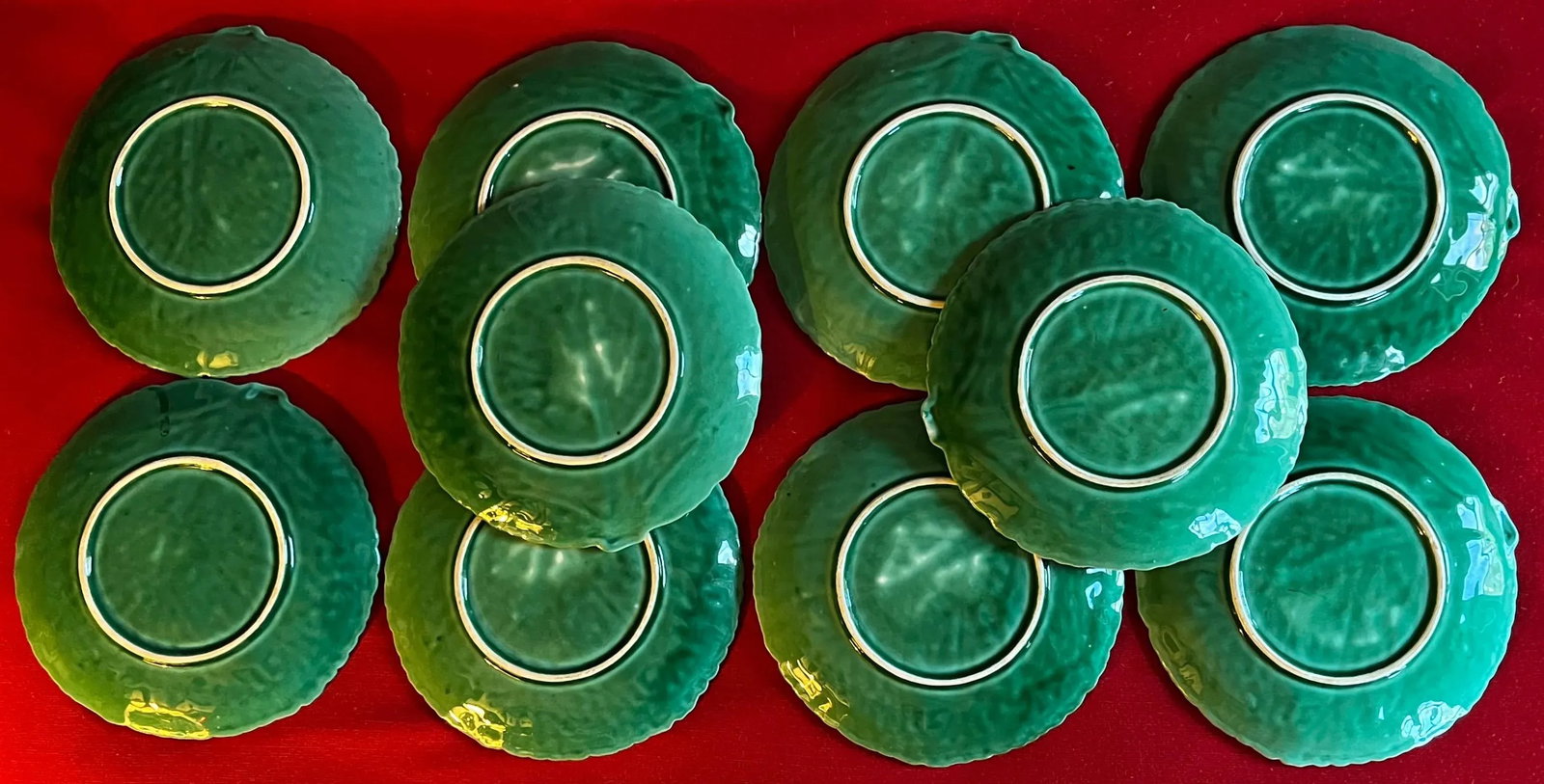 Vintage Cabbage or Lettuce Leaf Pottery Serving Plates Lettuceware - Set of 10 - 9