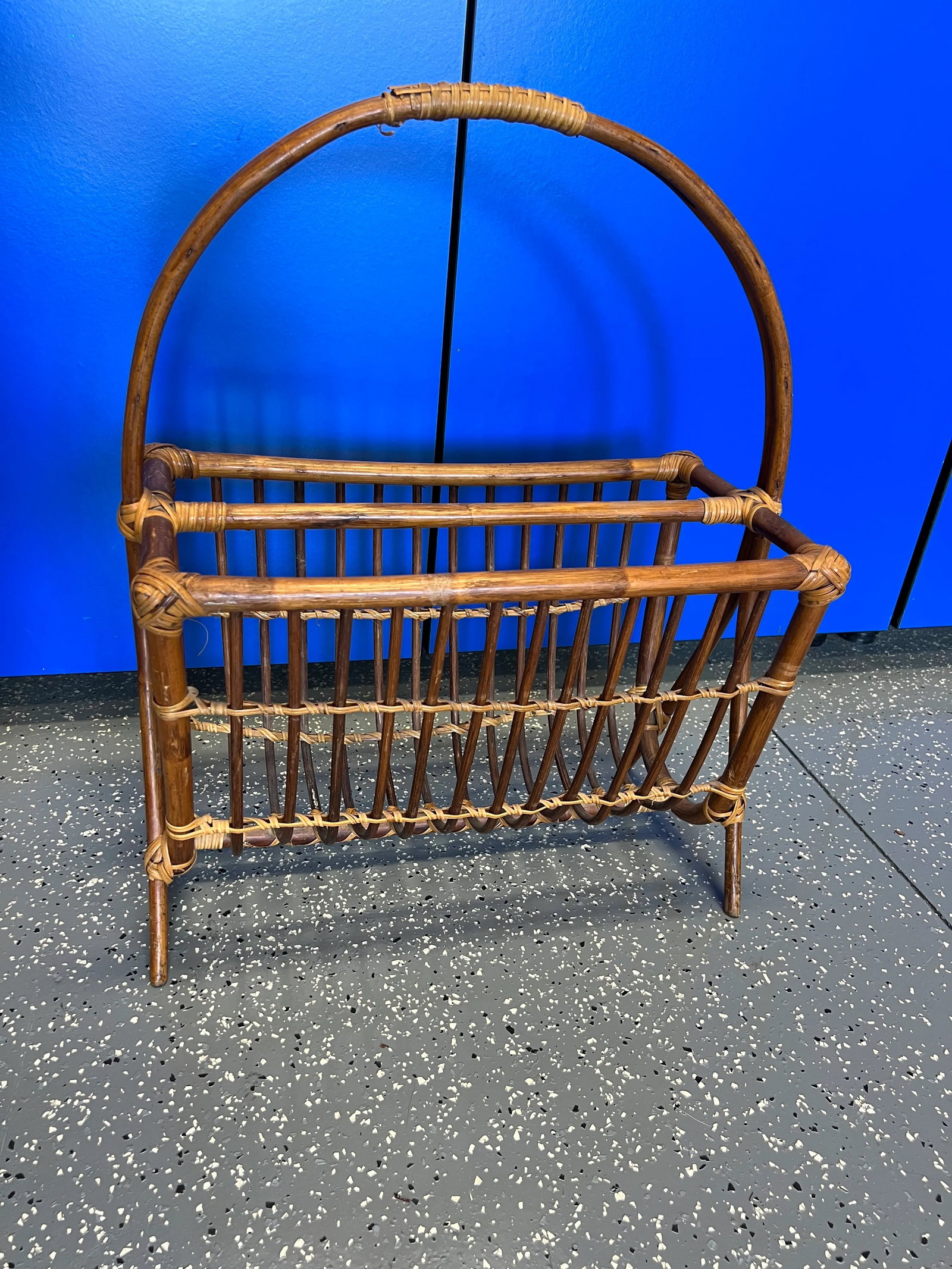 MidCentury Modern Rattan Magazine Rack - 5
