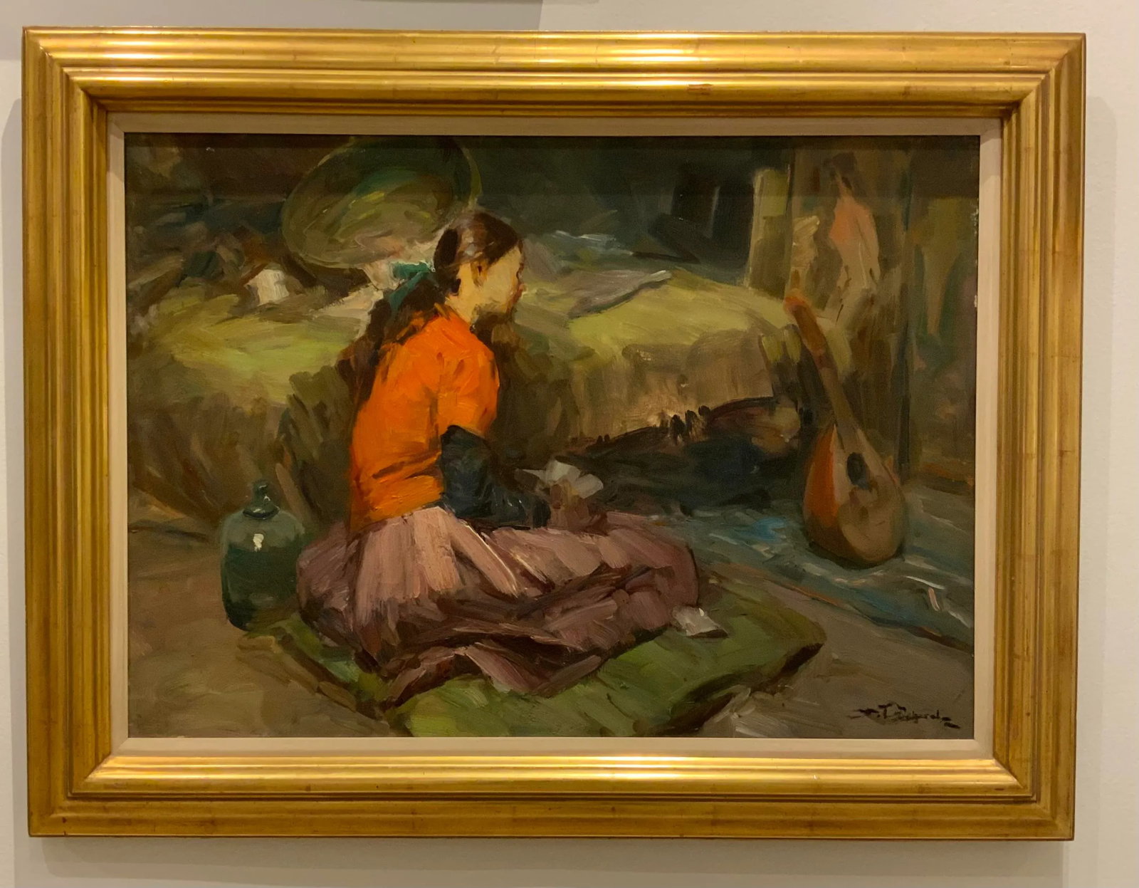 Vintage Female Figure in Though Signed Oil on Canvas Painting - 6