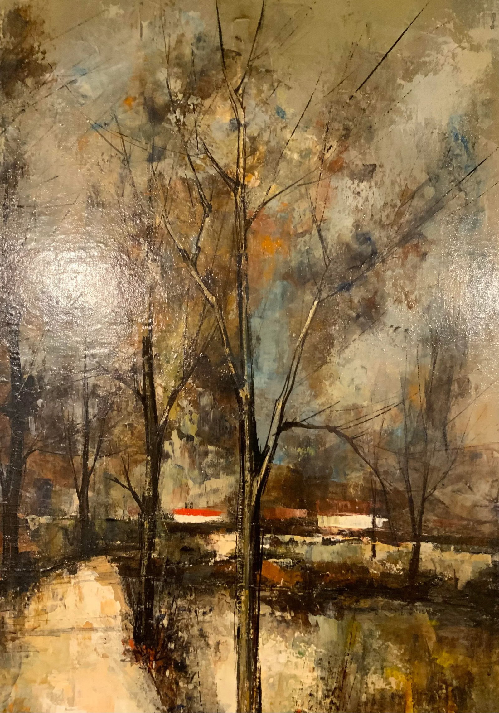 Mid-Century Modern Signed Impressionistic Vertical Landscape Oil Painting - 2